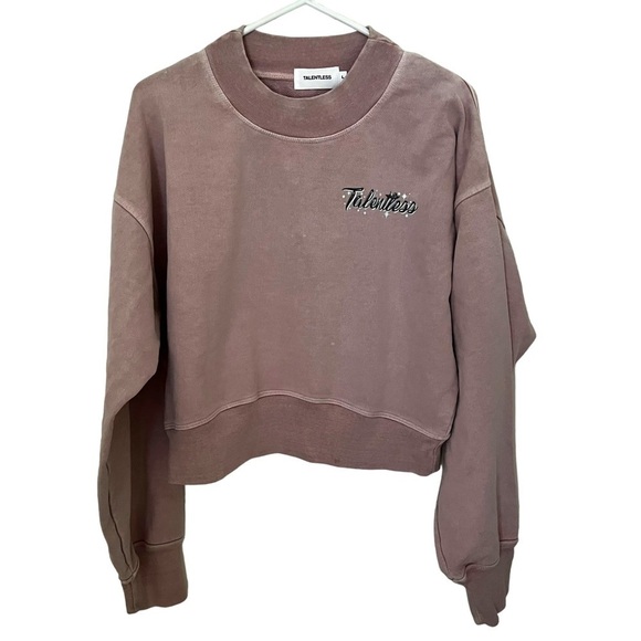 Talentless Cropped Sweatshirt Mock Crewneck Pastel Nude Pink Size Large - Picture 1 of 6